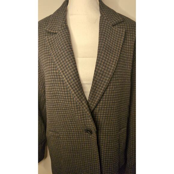 Zara Basic wool blend houndstooth heritage oversized long coat blazer - Picture 3 of 12